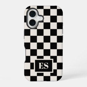 Monogram Black and Cream Chequered Pattern iPhone 16 Case