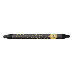Monogram, Black and gold brush strokes polka dots Ink Pen