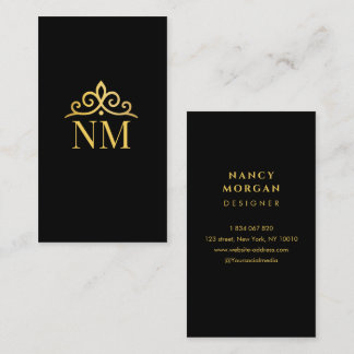 Monogram Black And Gold Crown Business Card