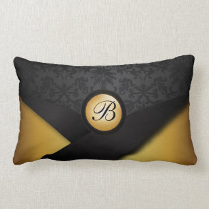 Monogram Black and Gold Elegance Lumbar Pillow