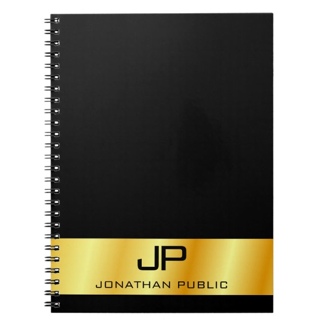 Monogram Black And Gold Elegant Template Modern Notebook (Front)
