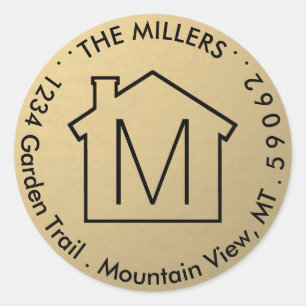 Monogram Black and Gold Faux Foil Return Address Classic Round Sticker