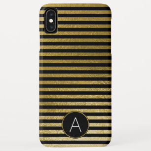 Monogram Black and Gold Foil Striped Pattern iPhone XS Max Case