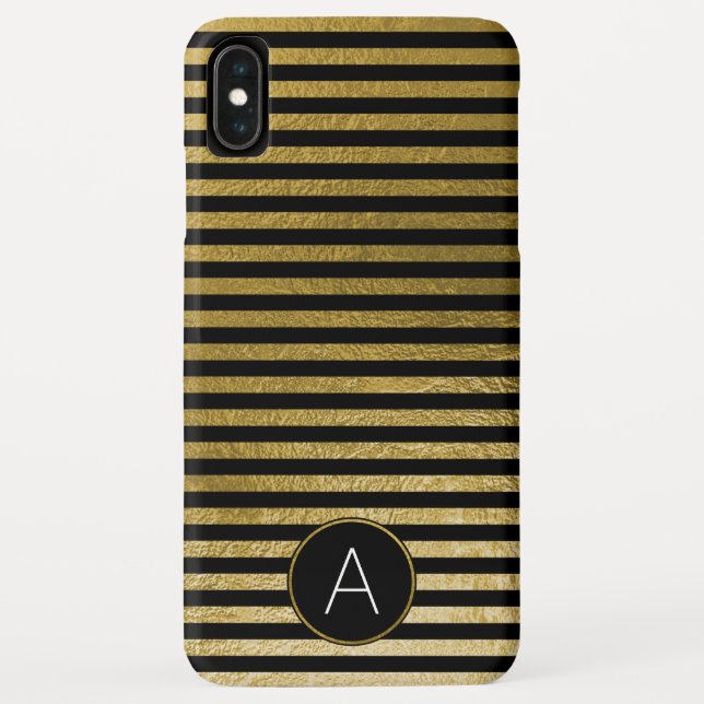 Monogram Black and Gold Foil Striped Pattern Case-Mate iPhone Case (Back)