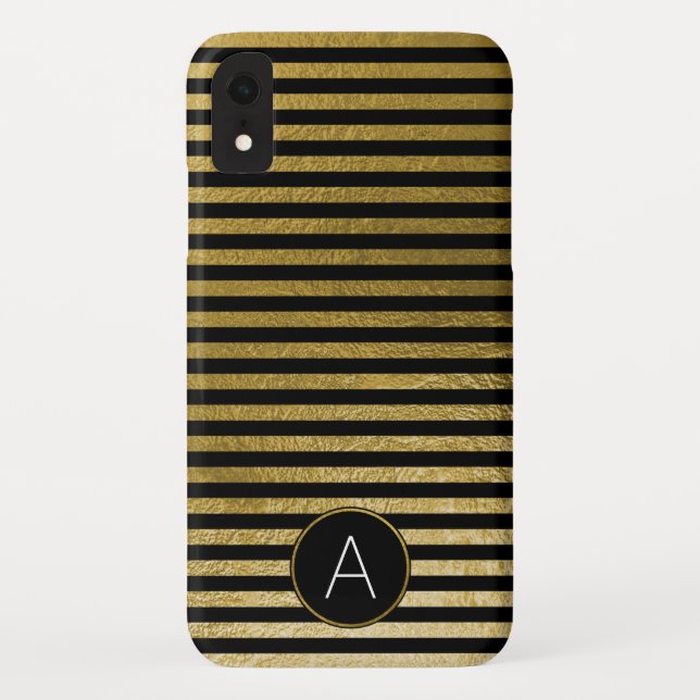 Monogram Black and Gold Foil Striped Pattern Case-Mate iPhone Case (Back)