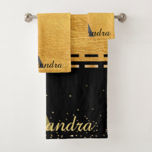 Monogram Black and Gold Luxury design Bath Towel Set