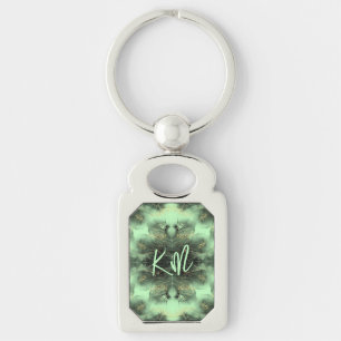 Monogram Black and Gold Pattern on Green Keychain