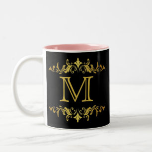 Monogram Black and Gold Two-Tone Coffee Mug