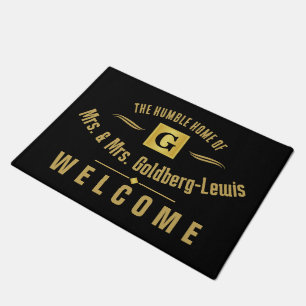 Monogram Black and Gold Welcome Doormat