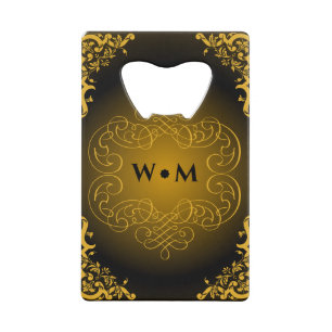 Monogram Black and Gold with Decorative Elements Credit Card Bottle Opener