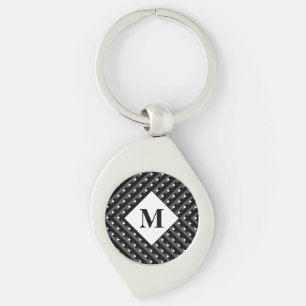 Monogram Black and Grey Angled lines Keychain