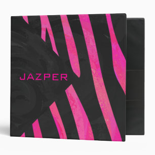 Monogram Black and Hot Pink Zebra Design Binder