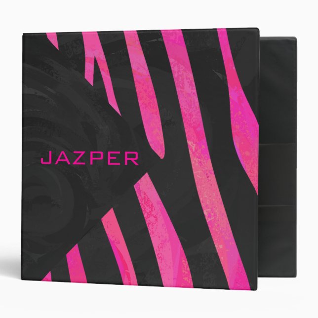 Monogram Black and Hot Pink Zebra Design Binder (Front/Inside)