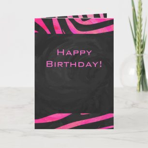 Monogram Black and Hot Pink Zebra Design Card
