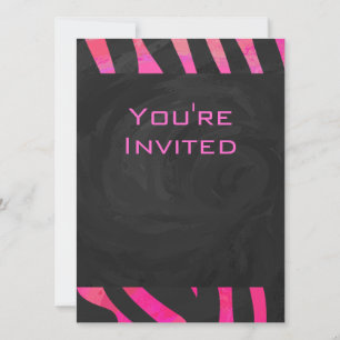 Monogram Black and Hot Pink Zebra Design Invitation