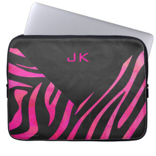 Monogram Black and Hot Pink Zebra Design Laptop Sleeve