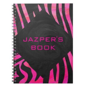 Monogram Black and Hot Pink Zebra Design Notebook
