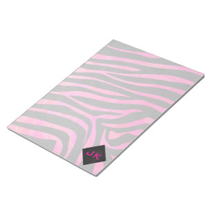 Monogram Black and Hot Pink Zebra Design Notepad