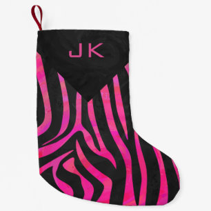 Monogram Black and Hot Pink Zebra Design Small Christmas Stocking