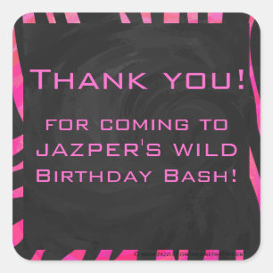 Monogram Black and Hot Pink Zebra Design Square Sticker