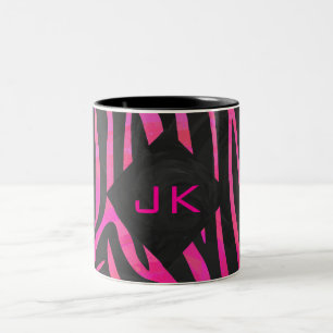 Monogram Black and Hot Pink Zebra Design Two-Tone Coffee Mug