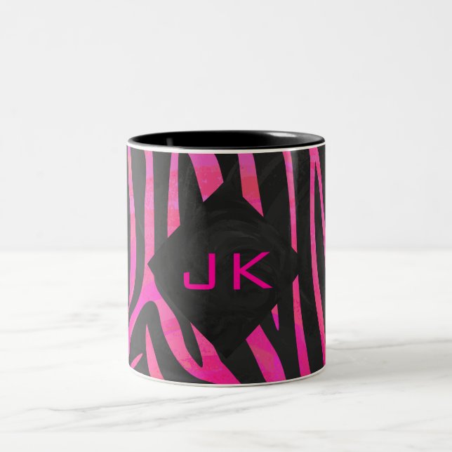 Monogram Black and Hot Pink Zebra Design Two-Tone Coffee Mug (Center)