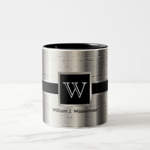 Monogram Black and Metallic Silver Two-Tone Coffee Mug