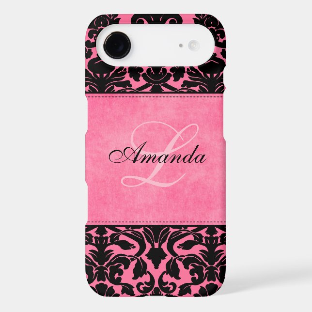 Monogram Black and Pink Damask  Case-Mate iPhone Case (Back)