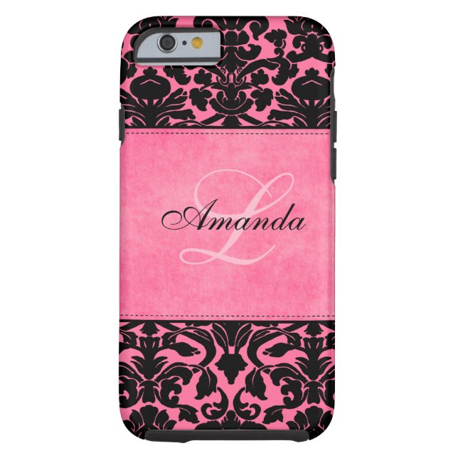 Monogram Black and Pink Damask  Case-Mate iPhone Case (Back)