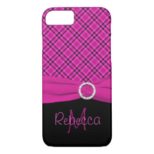 Monogram Black and Pink Plaid iPhone 7 Case