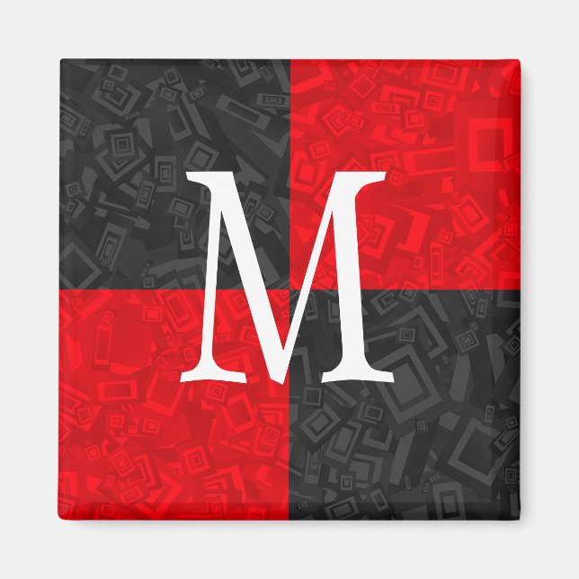 Monogram Black and Red Block Design 2 Inch Magnet (Front)