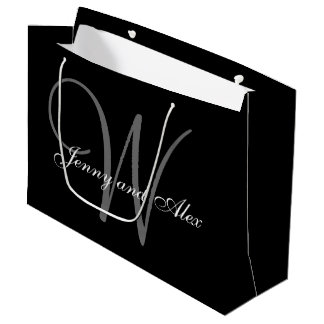 Monogram Black and Silver Wedding Large Gift Bag