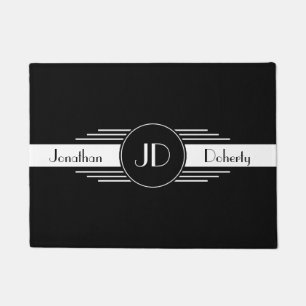 Monogram Black and White Art Deco Doormat