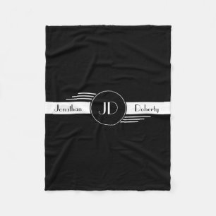 Monogram Black and White Art Deco Fleece Blanket