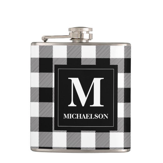 Monogram Black and White Buffalo Check Hip Flask (Front)