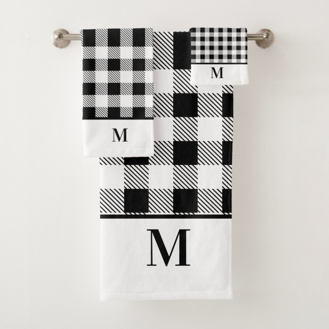 Monogram Black and White Buffalo Plaid   Bath Towel Set (Insitu)