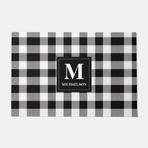 Monogram Black and White Buffalo Plaid Doormat