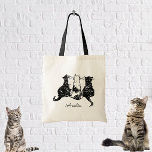Monogram Black and White Cat Tote Bag