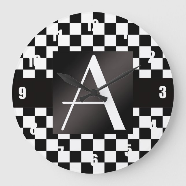 Monogram black and white checkers large clock (Front)