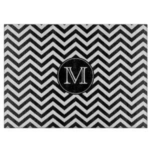 Monogram Black and White Chevron Cutting Board