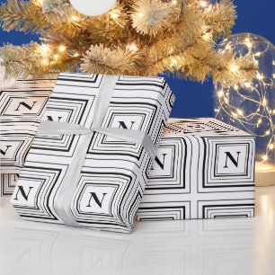 Monogram Black and White Classic Square Wrapping Paper
