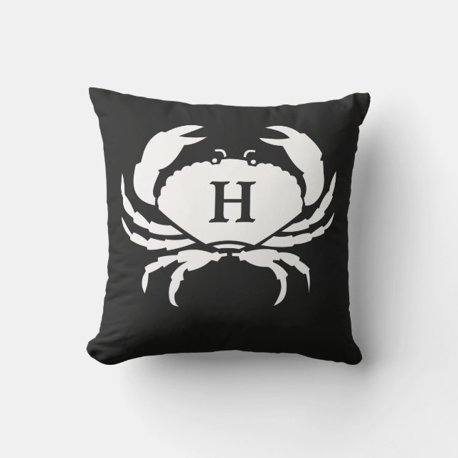 Monogram Black and white crab Outdoor Pillow (Front)