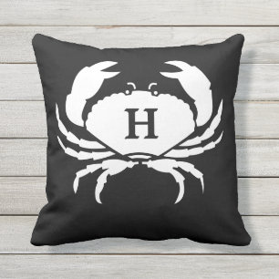 Monogram Black and white crab Outdoor Pillow