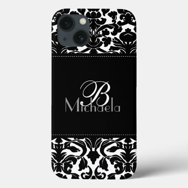 Monogram Black and White Damask iPad Air Case (Back)