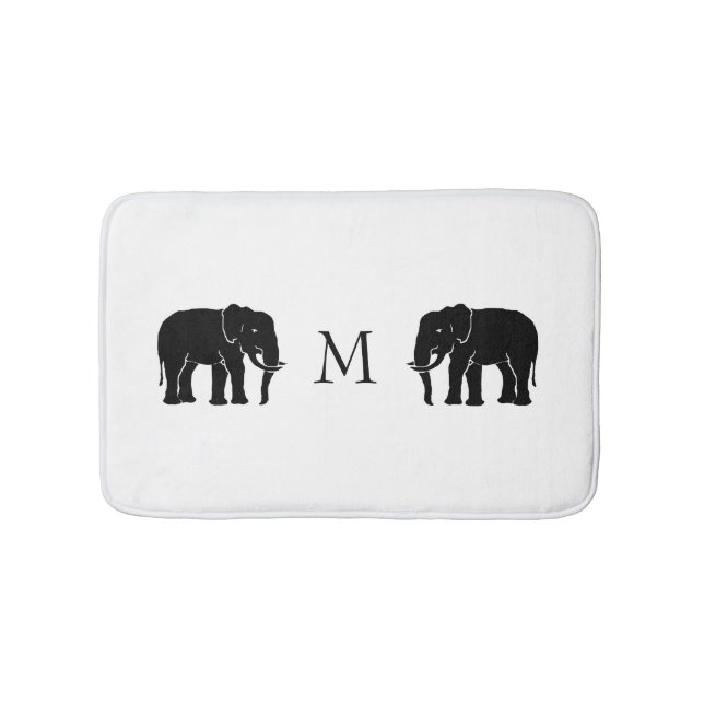 Monogram Black and White Emblematic Elephants Bath Mat (Front)