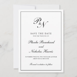 Monogram Black and White Formal Elegant Wedding Save The Date