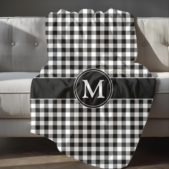 Monogram Black And White Gingham Fleece Blanket (Monogram Black And White Gingham Fleece Blanket)