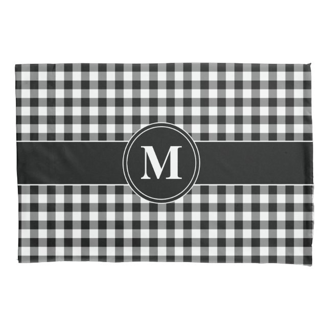 Monogram Black And White Gingham  Pillowcase (Front)