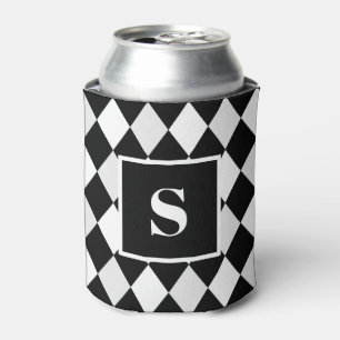 Monogram Black and White Harlequin Diamond Pattern Can Cooler