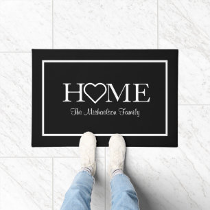 Monogram Black and White Home with Heart  Welcome  Doormat